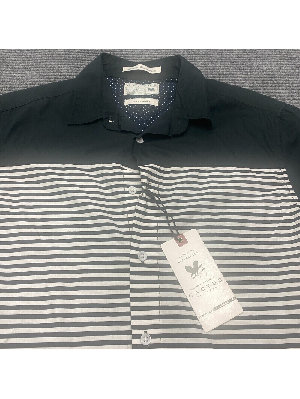 NWT Cactus New York Shirt Mens Medium Tailored Black White Striped Short Sleeve